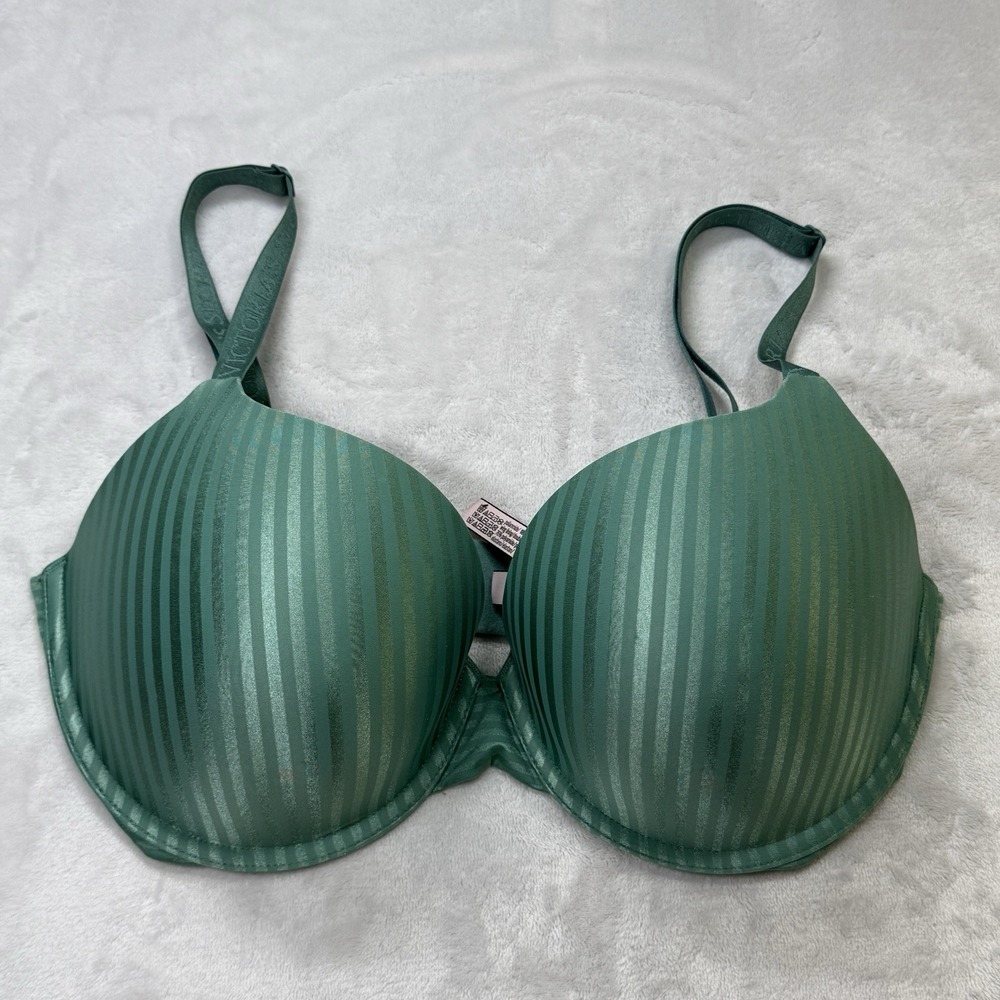 Victoria's Secret‎ Bra 34DDD Green T-Shirt Push-Up Full Coverage Striped